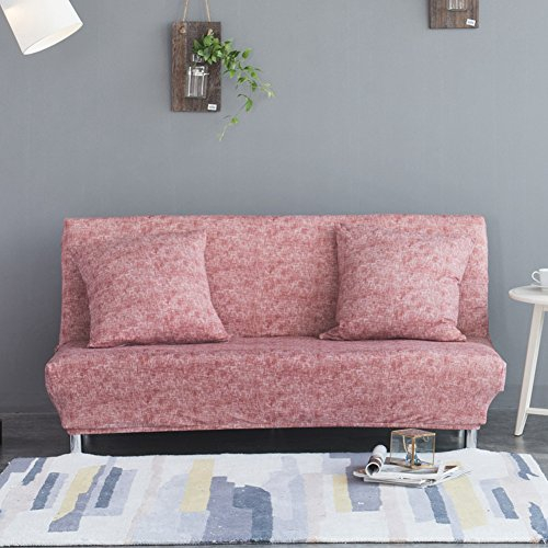 Sofabezug für Klappsofas ohne Armlehnen, mit Leinenmuster, einfarbig, Stretchmaterial, Polyester/Elasthan, rotbraun, L:195-225CM