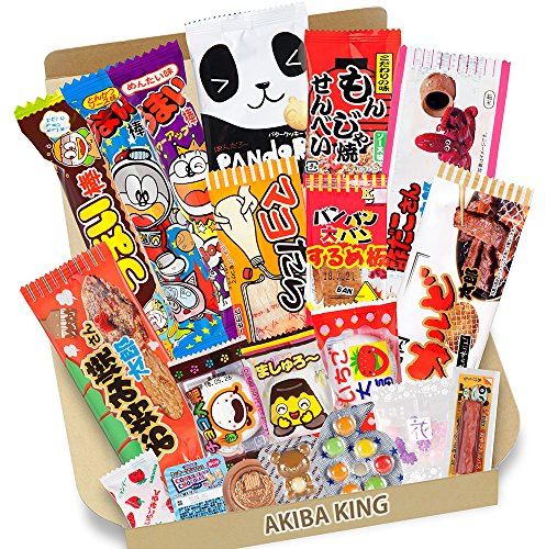 Trial Japonais Candy Dagashi Boîte 20 pcs Umaibo Snack Gumi pomme de terre Chip Kitty chocolat w / AKIBA KING Autocollant