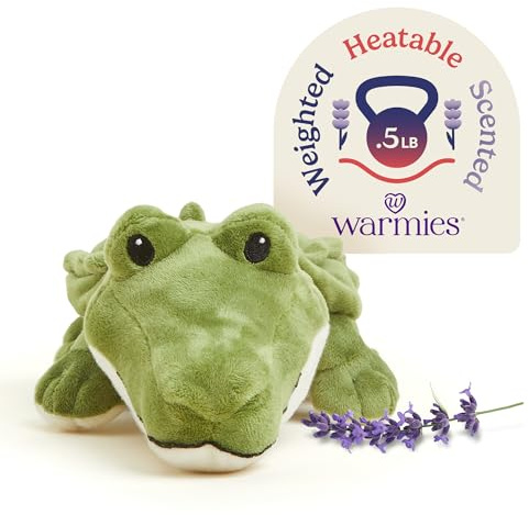 warmies Junior Microwavable & Weighted Stuffed Animals, Alligator - Heated Stuffed Animal Plushie for Warmth & Comfort - Cute Soft Plush Toys for Adults & Children (Boys, Girls, Babies & Toddlers)