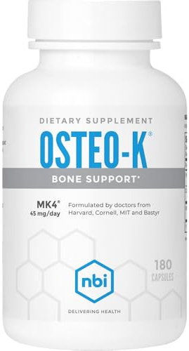 NBI Osteo-K Bone Support | Vitamin D & K Complex with Calcium Citrate Supplement | 45mg Vitamin K2 (MK4) for Strong Bone Health & Function | 180ct Veggie Capsules