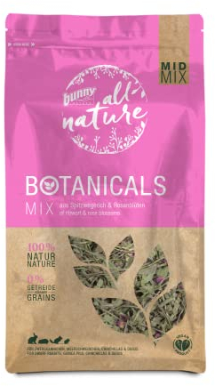 Bunny Nature BOTANICALS MID Mix - aus Spitzwegerich & Rosenblüten | 120 g | Ergänzungsfuttermittel für Zwergkaninchen, Meerschweinchen, Chinchillas & Degus | Ohne Zuckerzusätze