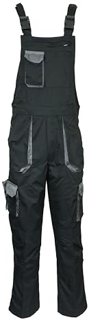 Atomic Workwear Salopette de travail contrastée avec poches genouillères – Salopette de travail avec élastique réglable et largeur de cheville réglable, Noir , S