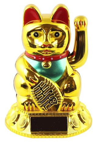 Freak Scene Glückskatze - Maneki-Neko - Winkekatze Solar - runder Sockel - 10,5 cm - Gold
