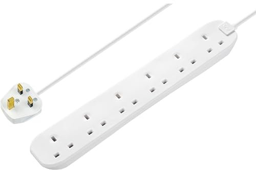 Masterplug Six Socket Extension Lead, 2 Metre Cable, Unswitched, 6-Way Plug Extension Cable, Power Strip, Basic Power, Black, 13A, 6G, 2m, BSG210NB