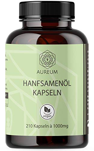 Hanföl in Softgel-Kapseln | Hochdosiert mit 1000mg Hanfsamenöl pro Kapsel | Von Aureum | Kaltgepresst für 210 Tage / 7 Monate