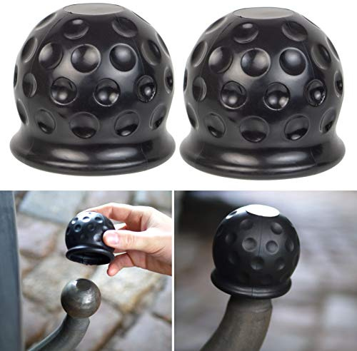 Abdeckung für Anhängerkupplungen, 2 Stück, in Schwarz, aus Gummi, für Ø 50 mm Kugelkopfkupplungen, in Golfball-Form, Kupplungskappe Anhänger, Hänger Kupplung Kappe, Schutzkappe für Anhängerkupplung