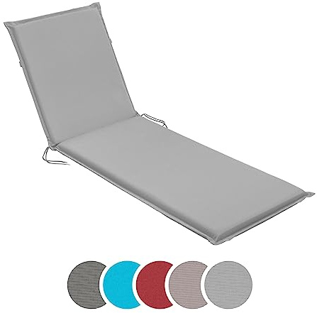 sleepling Auflage Gartenliege, Polster, 190x58cm, 6 cm dick, Silber | Bequeme Liegenauflage, Sonnenliege Unterlage mit zwei Befestigungsbänder, Made in EU, OEKO-TEX, Waschbar bis 30 Grad