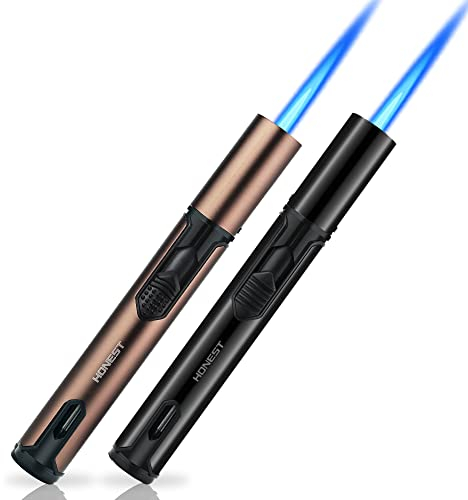 PROMISE Gas Lighter Jet Torch Butane Lighter with Visible Window, Windproof lighter Adjustable Jet Flame for BBQ, Stove Candle Kitchen Cooker Hobs Men Gifts (Sold without Gas) (Black&Brown)