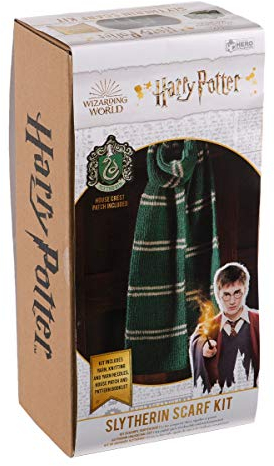 Eaglemoss Hero Collector - Harry Potter Slytherin Hausschal Strick-Set - Offizielles Lizenzprodukt - Selbststricken - Unisex - Grau, Grün - Life-Size - Faltbar