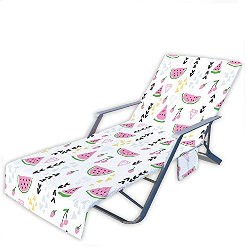 Sommer Sonnenliege Handtuch Strandtücher mit Seitentaschen,Mikrofaser Liegestuhlbezug,Obst Thema?Wassermelone,Kiwi,Erdbeere,Kirsche Drucken,für Pool,Garten, Strand (Farbe 4,75 × 210 cm)