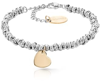 NICANDRA Bracciale Donna con Nodini - Gioiello con Ciondoli Cuore Quadrifoglio o Cornetto in Acciaio Inossidabile - Portafortuna Realizzato a Mano con Catenina Regolabile da 16 a 21 cm - Made in Italy