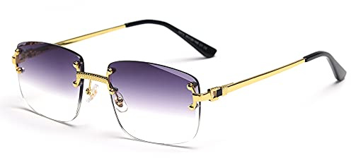 kachawoo Lunettes de soleil sans monture, carrées, couleur progressive, style rétro vintage