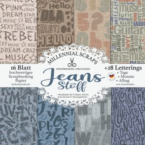 Scrapbooking / Decoupage Jeans Stoff - Bastelpapier für Collagen, Karten, Junk Journals & Reisetagebücher –: DIY Papier & Zubehör zum Ausschneiden I ... I Kalender Basteln, Tagebuch Deko & Inspo