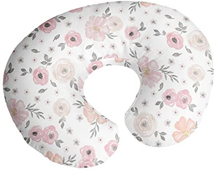 Sweet Jojo Designs Baby Nursing Pillow Cover (Pink/Grey Boho Floral) for Girls, Infant/Newborn Nursery, Bottle Breastfeeding Slipcover, Breast Feeding Pillowcase - Pillow NOT Included (Watercolor)