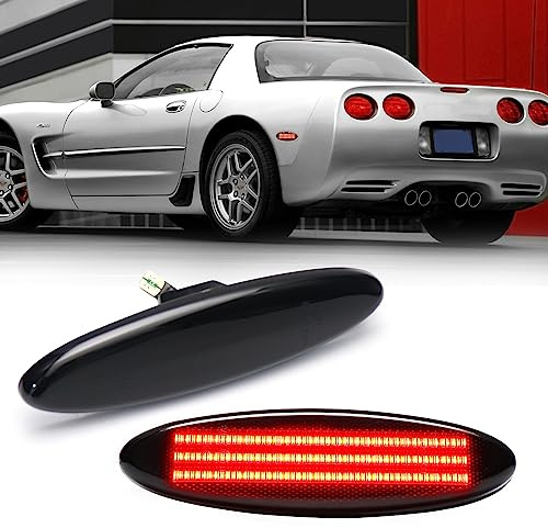LED Seitenmarkierungsleuchten Ersatz für Chevy Chevrolet Corvette C5 Z06 1997 1998 1999 2000 2001 2002 2003 2004, Rote Voll-LED Seitenmarkierungsleuchten Stoßstangenblinker, geräucherte Linse