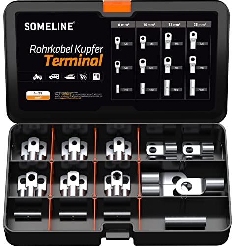 SOMELINE Rohrkabelschuh-Kits der T-Serie - Ringkabelschuhe - Kabelschuhe - Batteriekabelschuh - Quetschverbinder - geeignet als Kabelverbinder für Kfz - 6-25mm² Crimp von Kabel Drahtkabel