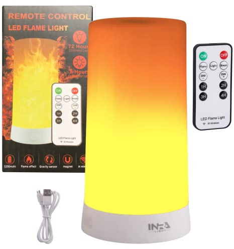 INRA Light Lámpara LED Parpadeante | Vela Con Llama Simulada | Lámpara Decorativa Con Mando a Distancia | Cable de Carga USB | Recargable | Fuego de Mesa