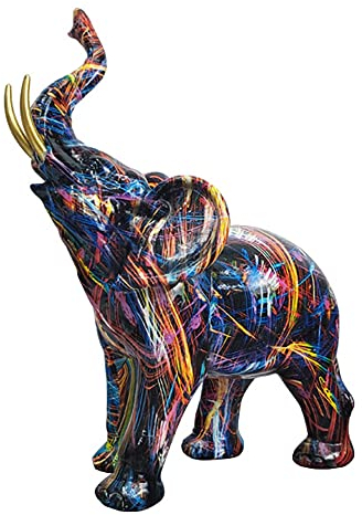 Bruafsir Peinture Graffiti Éléphant Sculpture Figurine Art Coloré Statue d'éléphant Résine Statue Animal Décor C