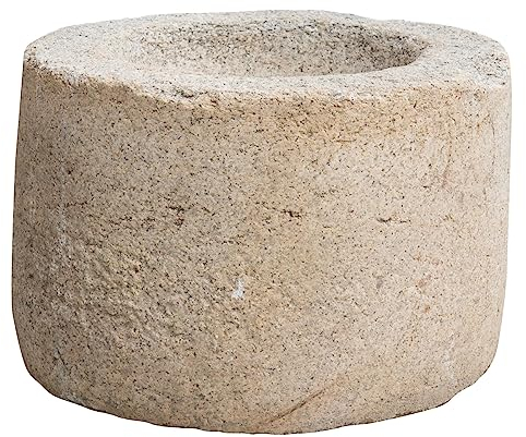 Biscottini Antico mortaio grande in pietra 42x54x54 cm - Vaso da esterno grande giardino decorazioni esterno - Fioriera da esterno grande