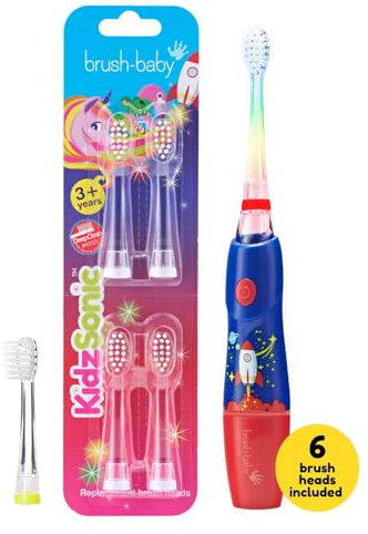 Brush-Baby - Rocket KidzSonic Kids Electric Toothbrush, 3+ Years - DeepClean Bristles, Suction Base - Fun Design with Flashing Disco Lights - with 4 x Replacement Heads & 1 x AAA Batteries