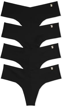 Victoria's Secret Women's No Show Thong Underwear, Panties for Women, Multi Pack, Black (L)