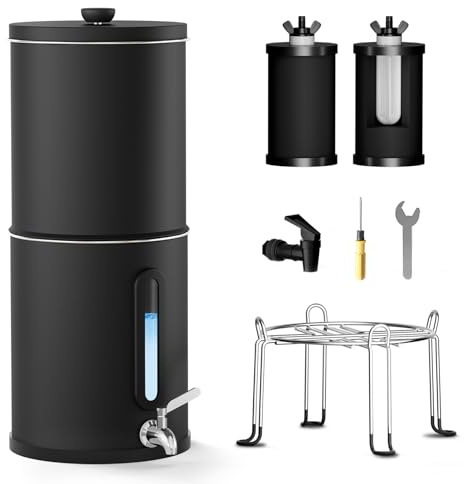 Joypur 8,5 L Système de filtration d'eau par gravité avec indicateur de niveau d'eau - Filtre à eau par gravité potable avec certification EU 98/37/EC, NSF/ANSI 42&372, Noir
