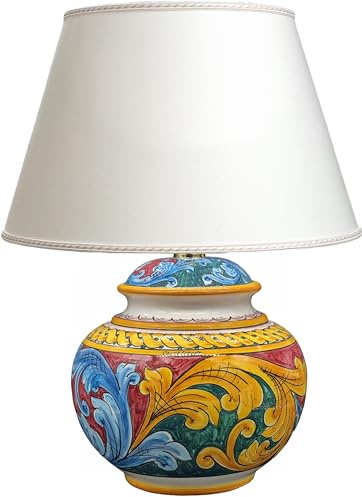 sicilia bedda - LUME IN CERAMICA DI CALTAGIRONE - Completo di Paralume - Elegante e Raffinato complemento d'arredo (Maiolica Verde e Bordeaux 30 CM)