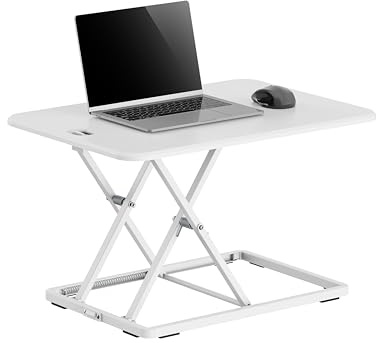 Worktrainer - Ultra Slim Mini Desk - Schreibtischaufsatz - Höhe 4,5-40,5 cm - Breite 47 x 67 cm - Sitz-Steh Arbeitsplatz - Schreibtischaufsatz - Weiß - Gasfeder Bedienung