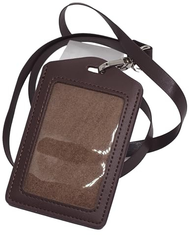 BAWAKO 2er Ausweishüllen echt Leder, ID Kartenhalter Ausweishalter aus robustem Leder, ID Badge Holder mit PU leder Band (Braun, V)