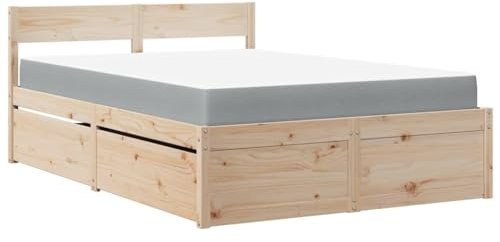 vidaXL Bett mit Schubladen Matratze, Bettgestell mit Latten, Holzbett für Schlafzimmer, Doppelbett, Modern, 120x190cm Massivholz Kiefer