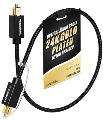VANDESAIL Digital Optical Audio Cable 1FT/0.3M Nylon Braided Fiber Optical Cable for Soundbar,TOSLINK Cable Gold Plated Connector Optic Audio Cable Compatible with Xbox,PS4,Amplifiers,TV