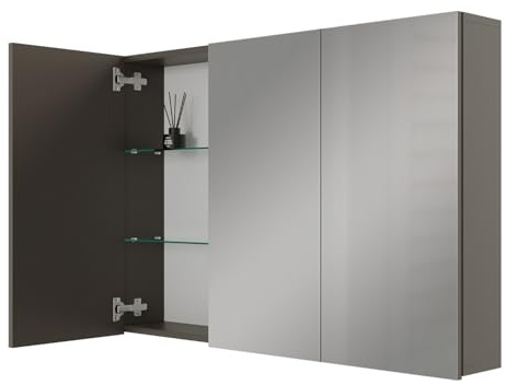Planetmöbel ARIA Spiegelschrank Bad 100 cm breit | Badschrank hängend mit Spiegel | Anthrazit, ohne Leuchte und Steckdose, Spiegelschrank Gäste WC 100 x 70 x 16 cm