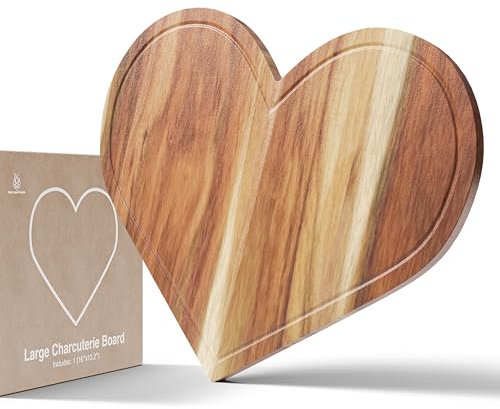 Tagliere per salumi a forma di cuore, in legno di acacia, 40,6 x 33,2 cm, vassoio da portata in legno, regalo per San Valentino