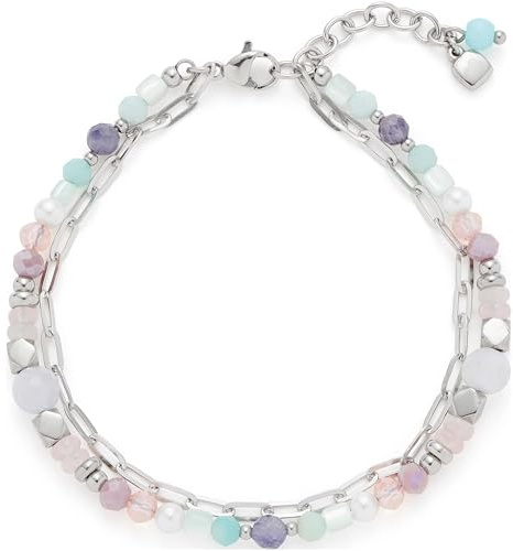 JEWELS BY LEONARDO Armband Randy • Arm-Kette aus silberfarbenme Edelstahl • Perlen in kühlen Pastellfarben • 19-22 cm Länge • Schmuck Geschenk für Frauen • 024798