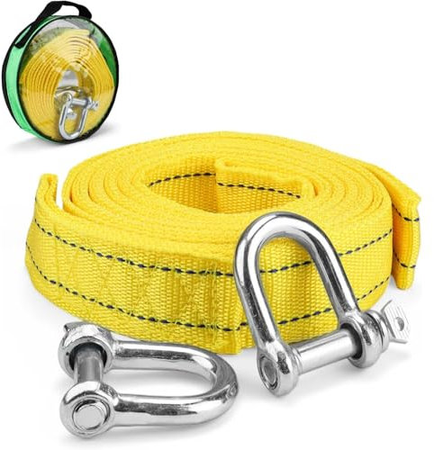 RODISHOMM Fune di traino da 4 metri, 5 tonnellate (11000 lbs), fune di traino auto con 2 ganci di sicurezza ad anello e custodia