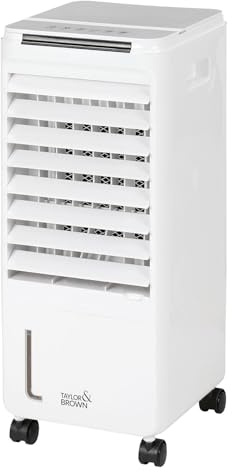 Taylor & Brown 80W Portable Evaporative Air Cooler with Remote Control 4L, Humidifier Cooling Fan with 3 Speed Settings and 2 Ice Boxes, 7 Hour Timer, 360 ° Wheels for Home, Office