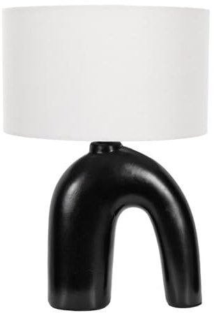 ValueLights | Lia White Fabric Drum Lamp Shade Black Arch Abstract Ceramic Table Lamp and Bulb | Table Lamps, Home Décor & Improvement Essential | Light Bulb Included