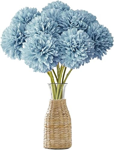 JOZMMZEOOA Hortensias Artificiales 12 Piezas Flores Artificiales Decoracion Seda Flores Plantas Artificiale Crisantemos de Seda Simulación Bola Decorativas,para Bodas Hogar Hotel Decoración (Azul)