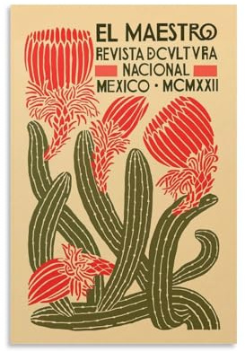 FUPMTKLT Stampa artistica da parete vintage su tela, motivo: viaggio El Maestro, cactus e fiori in America centrale, decorazione artistica da parete per soggiorno e camera da letto, 20 x 30 cm