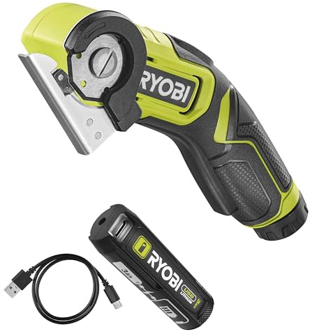 Ryobi - Mini-scie 4V USB Lithium - Livrée avec 1 lame 38 mm + câble USB-C + batterie 3Ah (Powerbank - recharge les téléphones)