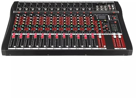 Mesa de Mezclas, Mezclador profesional de 12 canales for computadora, grabación en escenario, tarjeta de sonido USB, tono alto y bajo, modelo DJ con Bluetooth