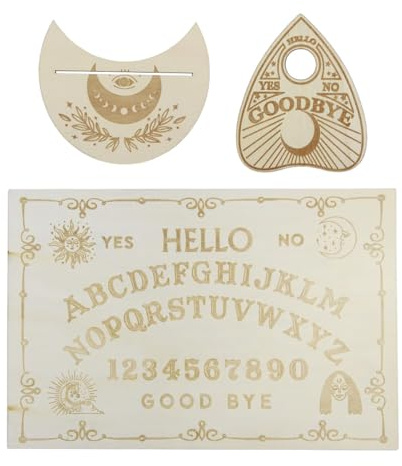zalati Tablero de espíritus Ouija, soporte para cartas de tarot, tablero de información de madera tallada con planchette de madera de álamo