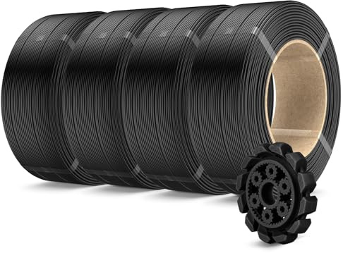 SUNLU 500g PLA+2.0 3D Drucker Filament Refill, Hochzähes PLA+ Filament Bundle, Spulenlose 3D Filament 1,75mm for Reusable Spulen, Compatible with Bambu Lab 3D-Druckern, 0,5 kg/Rolle, 4 x Schwarz