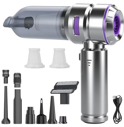 Aspirador de Mano Inalámbrico 22000Pa Coche Potente, Mini Hoover y Soplador Sin Escobillas 3 en 1 Portátil, 6000mAh Recargable. Limpiador de Aire Ideal para Pelo Mascotas, Auto, Hogar y Oficina