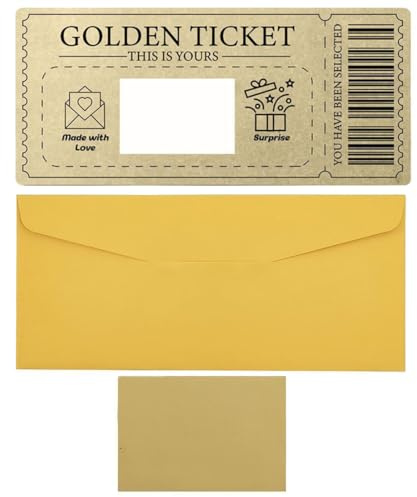 AYVRUOP 2 Piezas Tarjeta Regalo Rasca y Gana Ticket Dorado Tarjetas Felicitación de la Suerte Personalizadas para Rellenar Billete de la Suerte Cheque Regalo para Cumpleaños San Valentín Navidad（A）