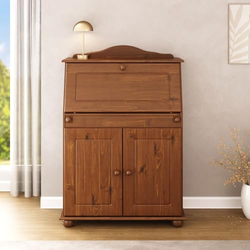IDIMEX Sekretär mit Stauraum, Kastanie Farben - Schreibtisch Landhausstil Kommode Klappensekretär Schreibkommode David Colmar Kastanie