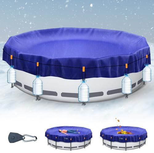 Copertura per piscina, 457 cm, copertura invernale 500D per piscine fuori terra, protezione dai raggi UV, con coulisse e chiodi per pavimento per stabilità e facile da installare