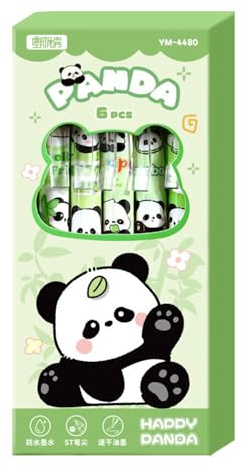 Canollo 6 Stück Panda Kugelschreiber, niedlichen Tier Cartoon Panda Gelstifte, Panda Schreibender Druckkugelschreiber, 0,5 mm schnell trocknende Tinte Stifte für Studenten Kinder Schulbedarf(Schwarz)