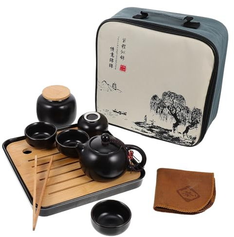 Cabilock Service à Thé de Voyage Céramique Noire Portable Théière Kung Fu avec Pot et Tasses Complet pour Maison et Extérieur