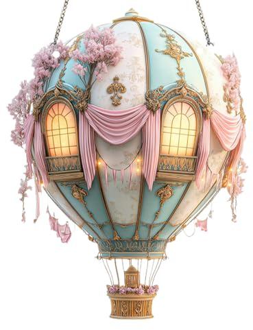 e Heißluftballon Laterne Mit Flammeneffekt,Heiße Luft Ballon Lichterkette | Acryl 2D Modell Deko Für Hof Gartenparty Terrasse Camping Bauernhaus Wegbeleuchtung